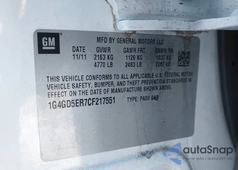 2012 Buick Lacrosse Premium 1 Group from USA, damaged, VIN 1G4GD5ER7CF217551